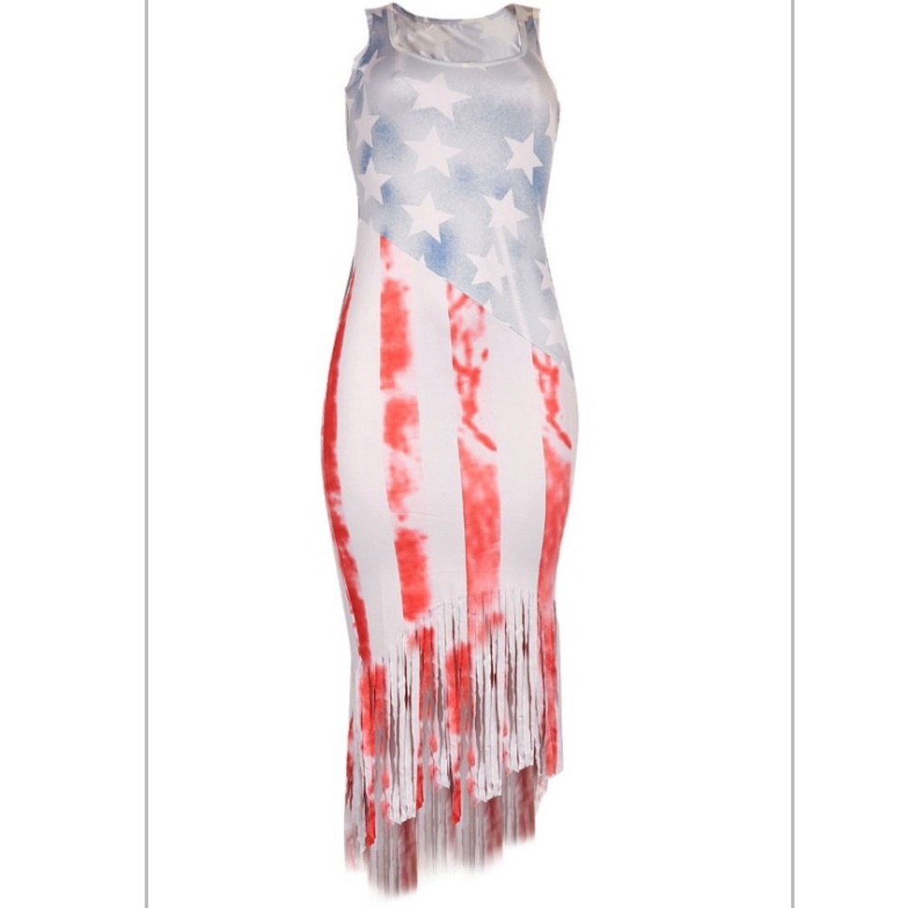 Brand New Faded Independence Day Fringe Dress L - Picture 4 of 6